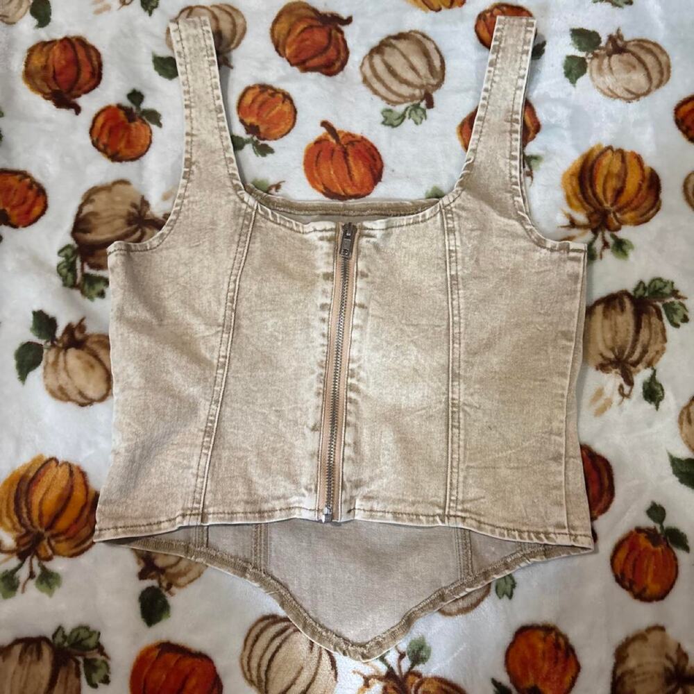 Cream denim corset top with
